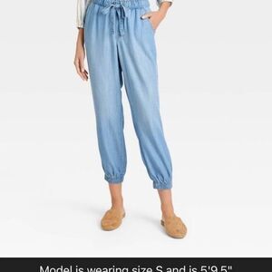 KNOX ROSE Light Blue Denim Chambray belted Joggers super soft small